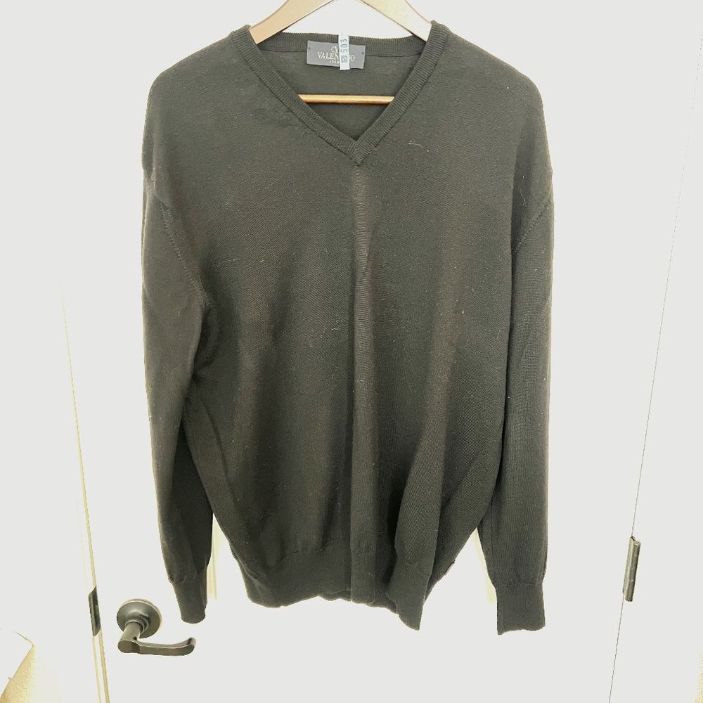 $1195 Authentic VALENTINO Jeans Made in ITALY Men's Black V-Neck Sweaters Sz.XL